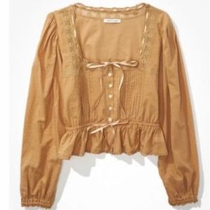 American Eagle Lace Puff Sleeve Blouse Size XS